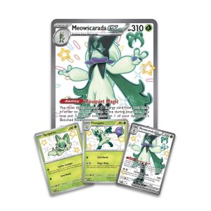 Pokémon set karet Sprigatito, Floragato, Meowscarada ex a Jumbo Meowscarada ex
